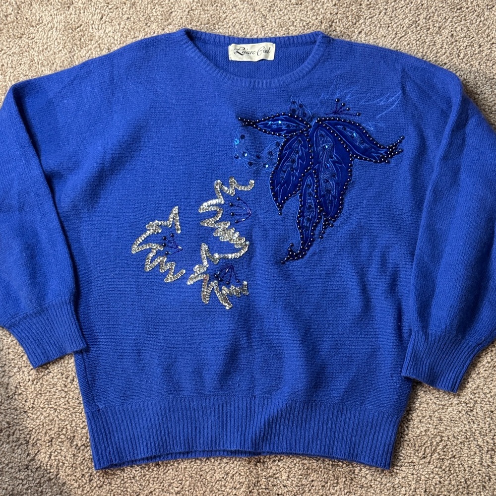 Blue Sweater with Embellished Design